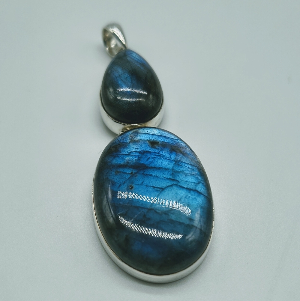 Sterling Silver Double Blue Flash Labradorite Pen… - image 3